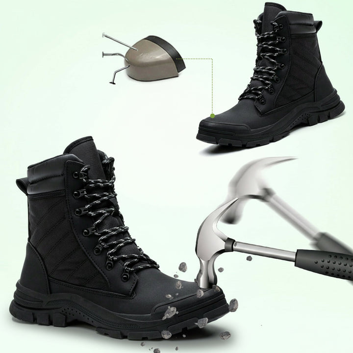 Unisex work boots with steel toe & practical side zipper, offering superior safety & comfort.