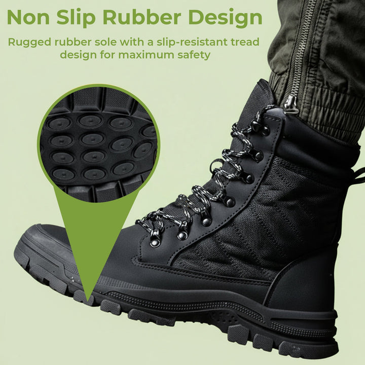 Heavy-duty protective footwear: steel toe safety boots with side zipper for all-day work.