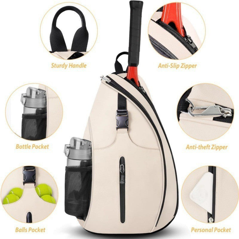 Sports tennis bag featuring an insulated drink sleeve & spacious main compartment for active lifestyles.