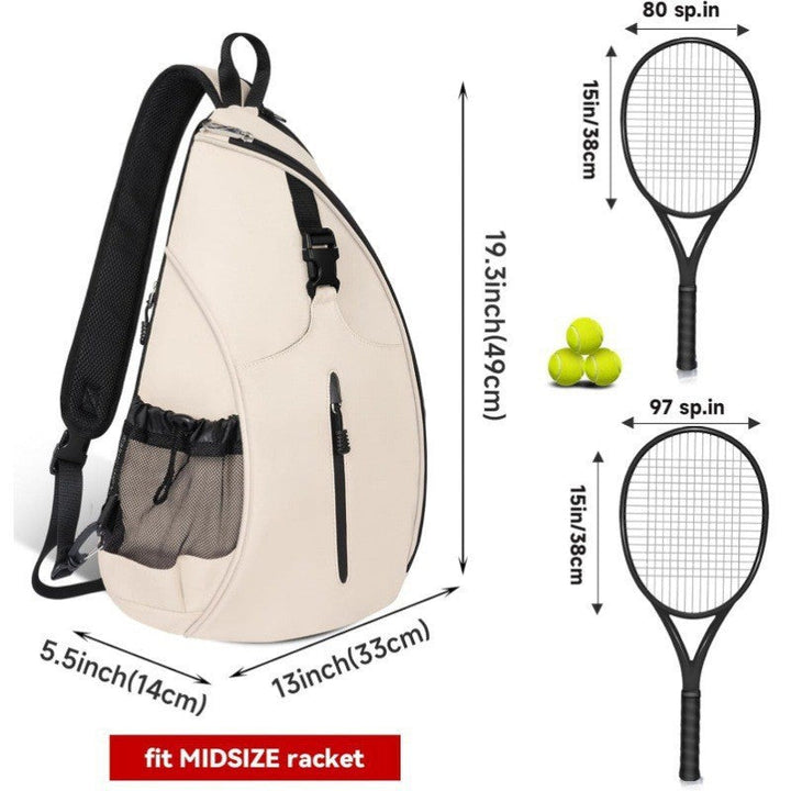 Portable tennis travel bag with internal racket sleeve & multiple pockets for court essentials & active use.