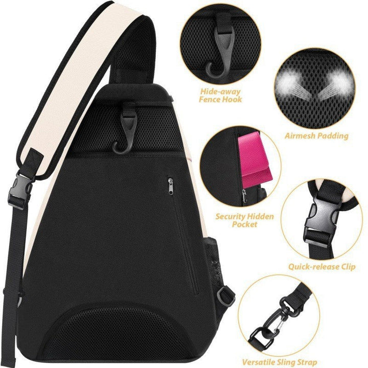 Beige unisex tennis backpack, racket bag with external drink holder, ideal for players' court accessories.