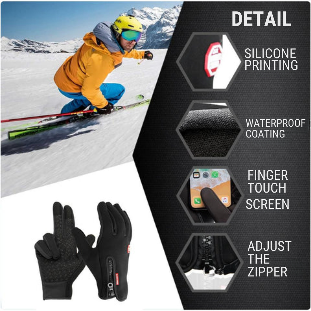 Waterproof ski gloves in unisex design, ideal for outdoor winter adventures.