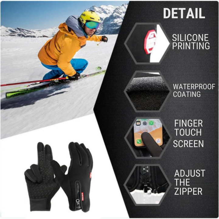 Waterproof ski gloves in unisex design, ideal for outdoor winter adventures.