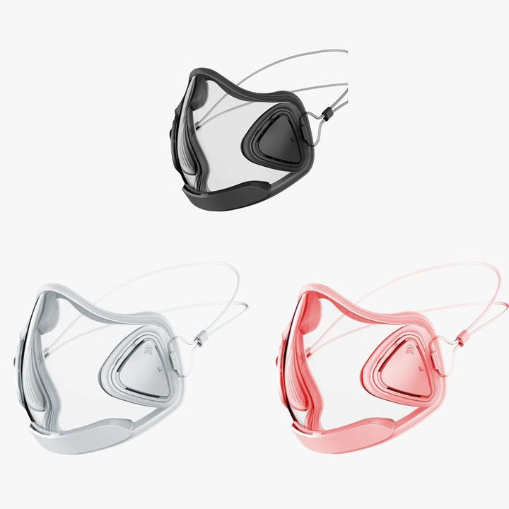 Unisex transparent reusable face shield for clear protection and anti-fog visibility.
