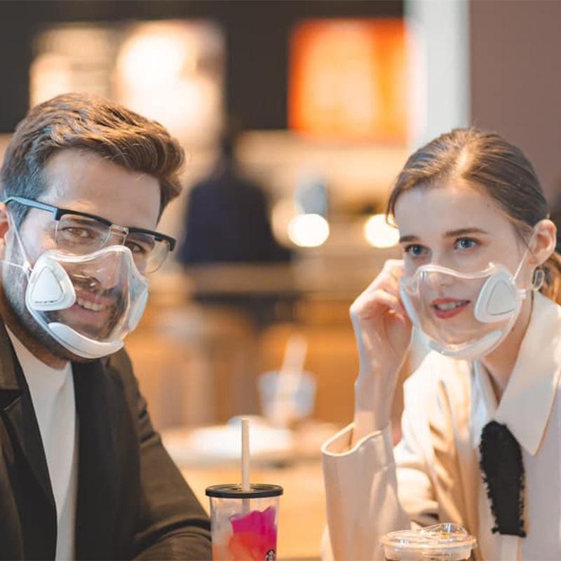 Adjustable anti-fog face shield, clear visibility for personal protection and communication.