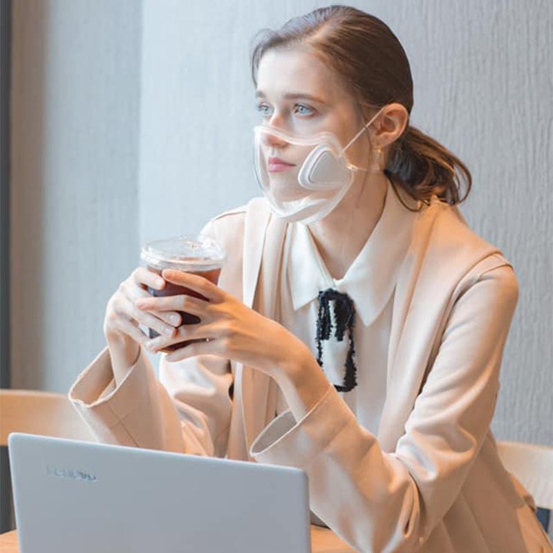 Protective transparent face shield, reusable and comfortable for daily wear.