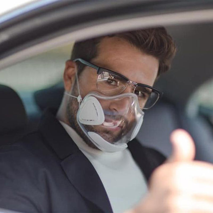 Clear visibility face shield with adjustable strap, personal protection against droplets.
