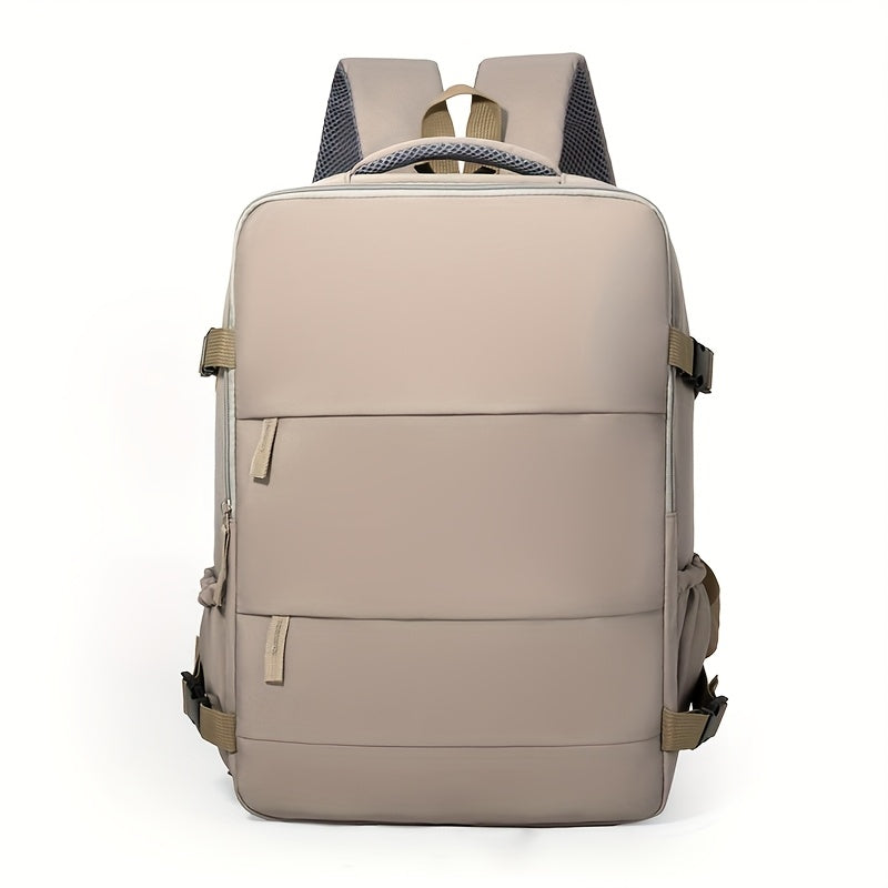 Side view of the spacious travel backpack, highlighting its sleek design & integrated shoe compartment.