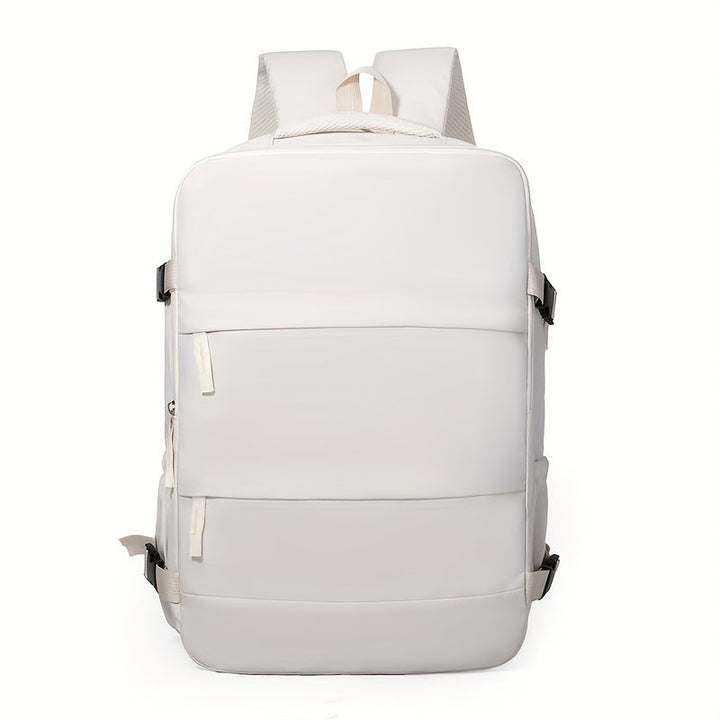 Model wearing the unisex travel backpack, demonstrating its comfort & versatility for travel & daily use.