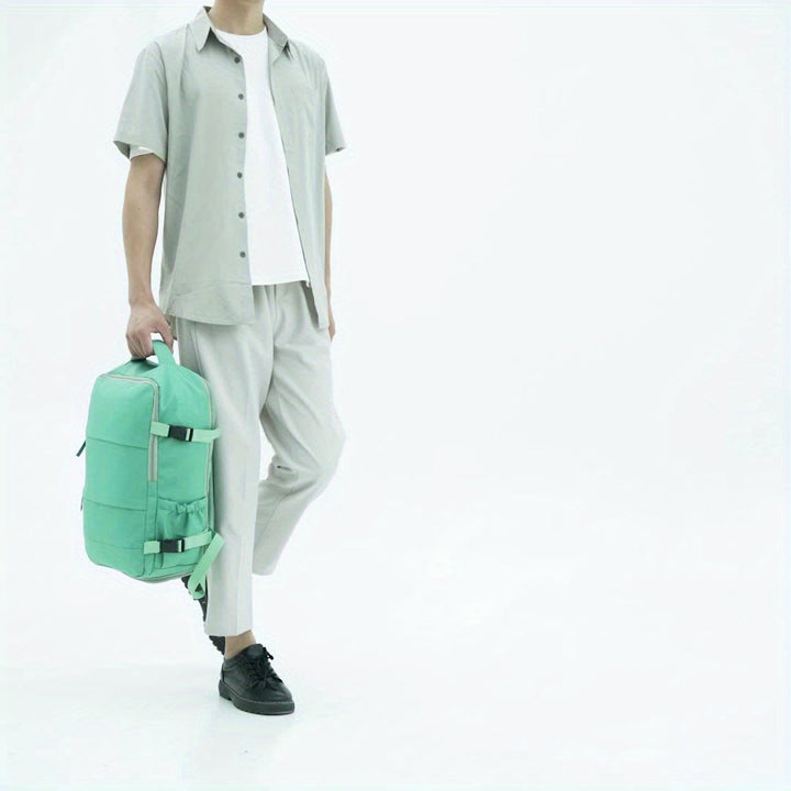 Sleek black travel backpack, optimized for organization with a 180° opening & dedicated shoe area.