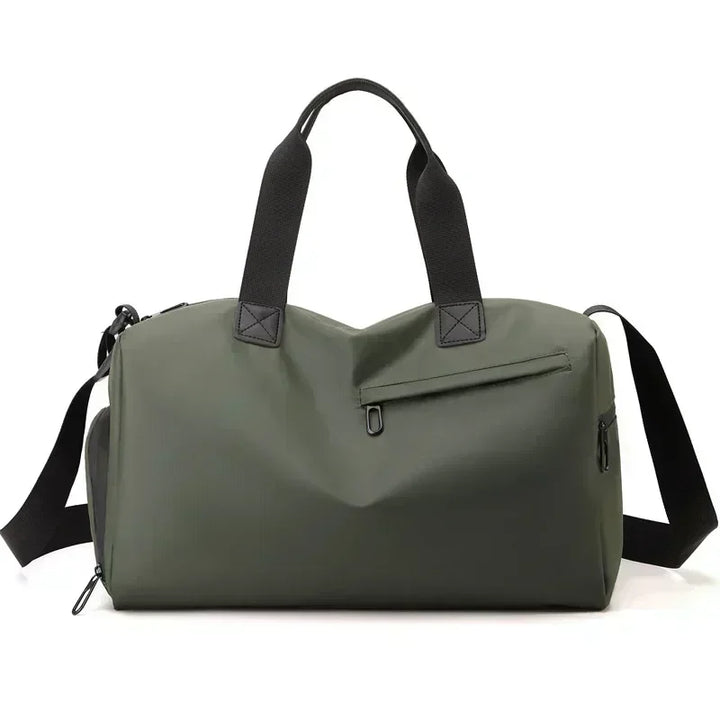 Unisex travel duffle bag with shoe compartment & wet pocket. Gym & weekend carry-on for organized men & women.