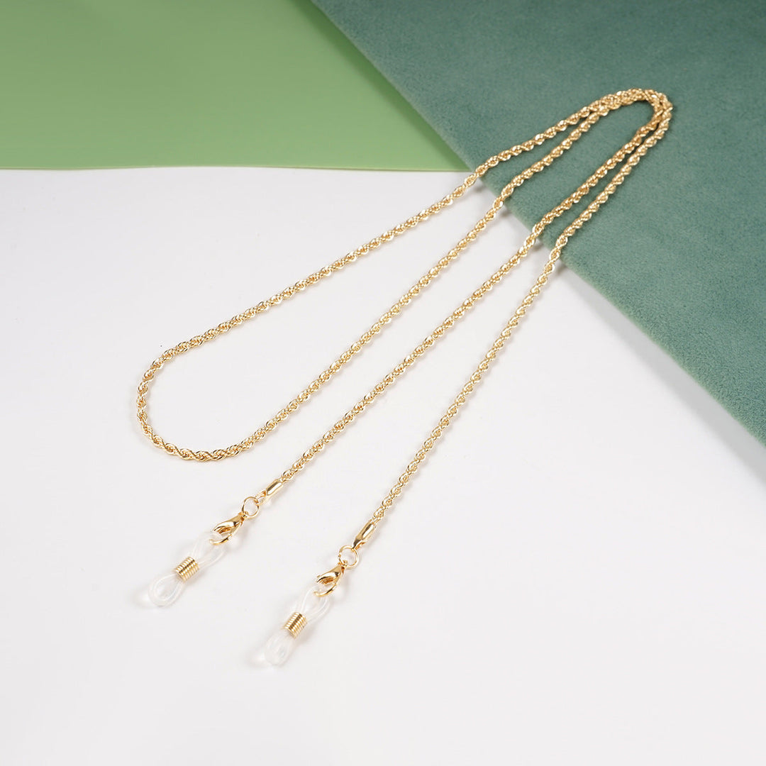 Secure unisex eyewear chain for glasses & sunglasses, twisted cable design, practical and fashionable accessory.