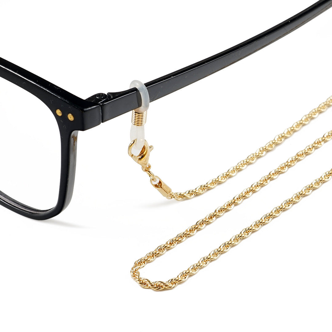 Fashionable unisex eyewear accessory, a stylish twisted cable chain glasses holder, ideal as a thoughtful gift.