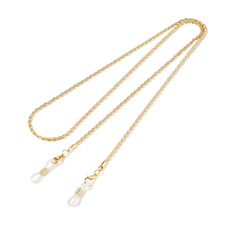 Versatile unisex twisted cable glasses holder chain, perfect as a sunglasses strap or eyewear accessory.