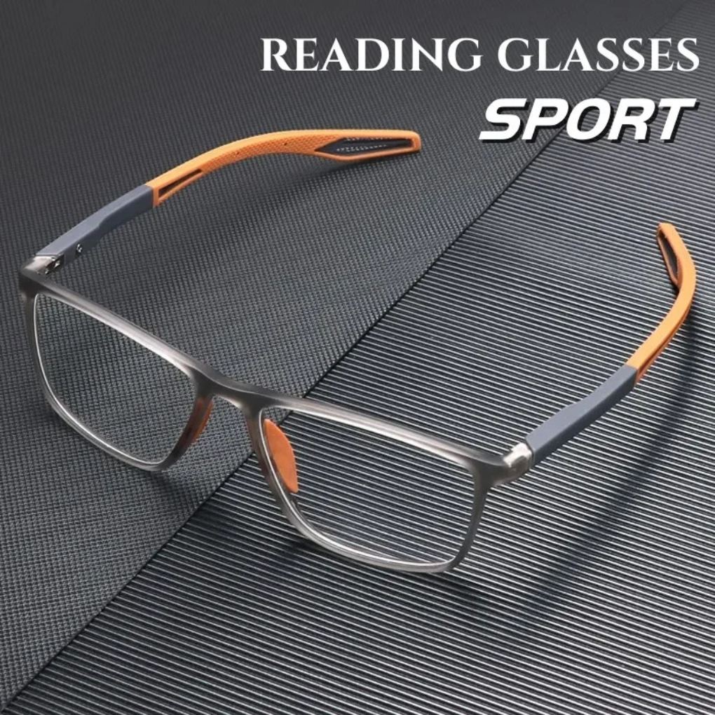 Unisex ultralight anti-blue light sport reading glasses with plastic frames.