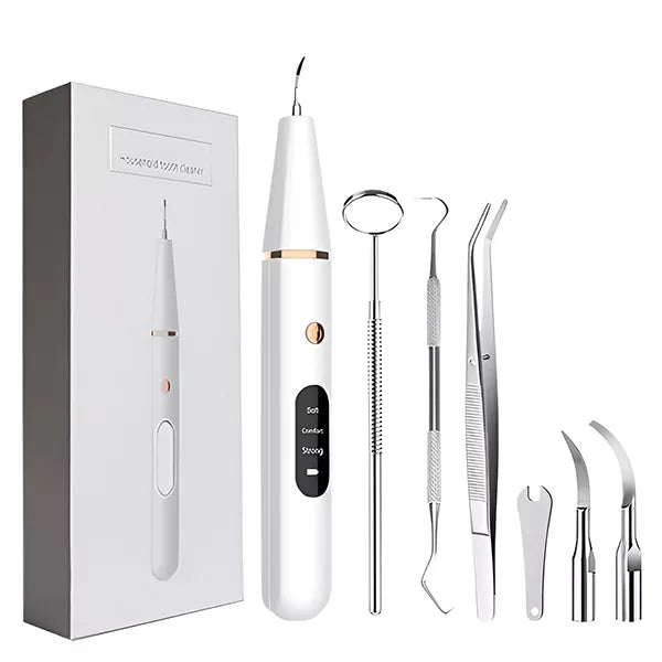 Unisex ultrasonic dental calculus remover for home plaque removal & brighter teeth. Electric oral hygiene tool for deep clean.