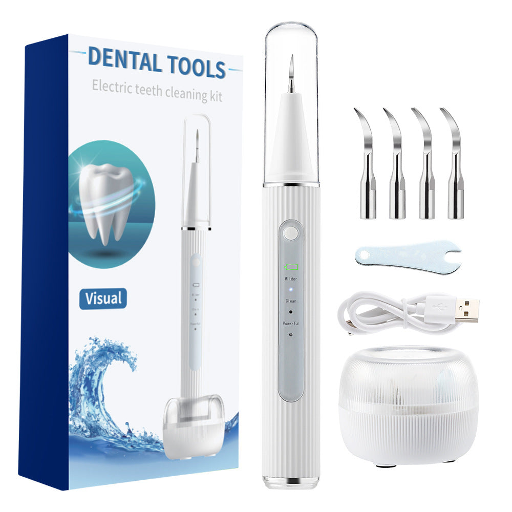 Home dental care ultrasound cleaner with camera for effective plaque, tartar, and stain removal, promoting a healthy smile.