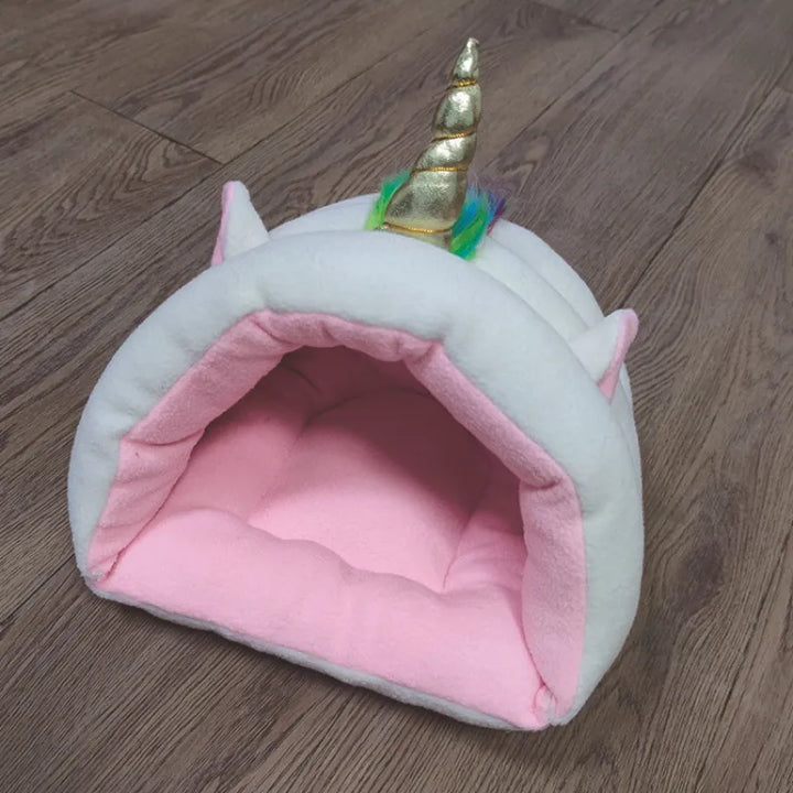 Cozy unicorn pet bed, ideal for cats & small dogs. Provides a plush, comforting retreat for ultimate relaxation.
