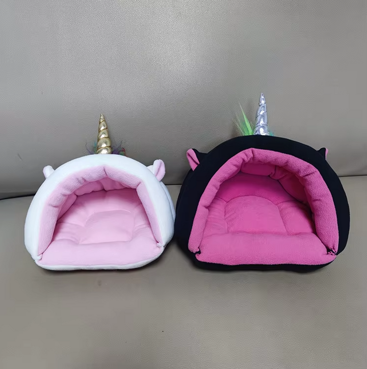 Magical unicorn cat bed, a super cute and soft pet retreat for a cozy sleep for your cat or small dog.