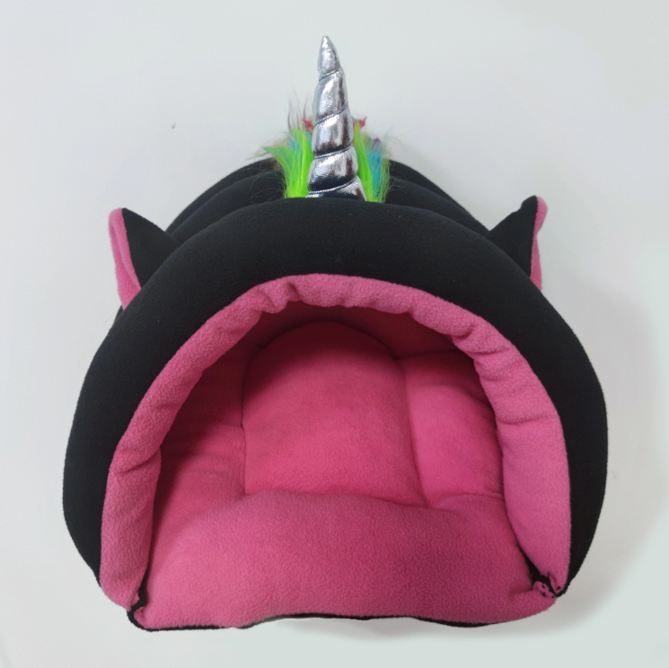 Unicorn-themed cat bed for small dogs & cats. This plush, cozy, and cute pet bed provides a comfy animal retreat.