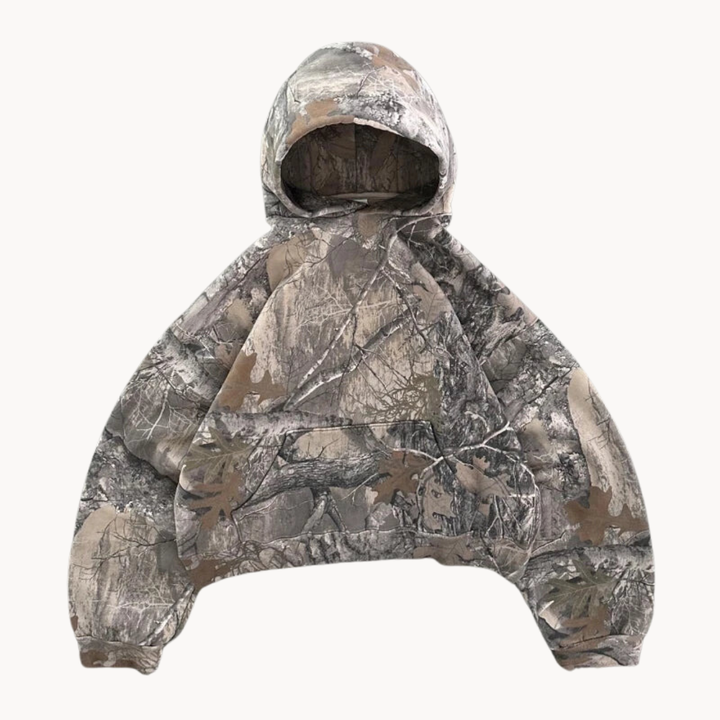 Unisex urban camo oversized hoodie, perfect for a relaxed streetwear style. Comfortable camouflage top for modern fashion.