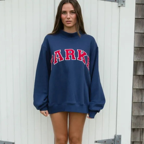Oversized collegiate style hoodie, unisex and super cozy for everyday wear.