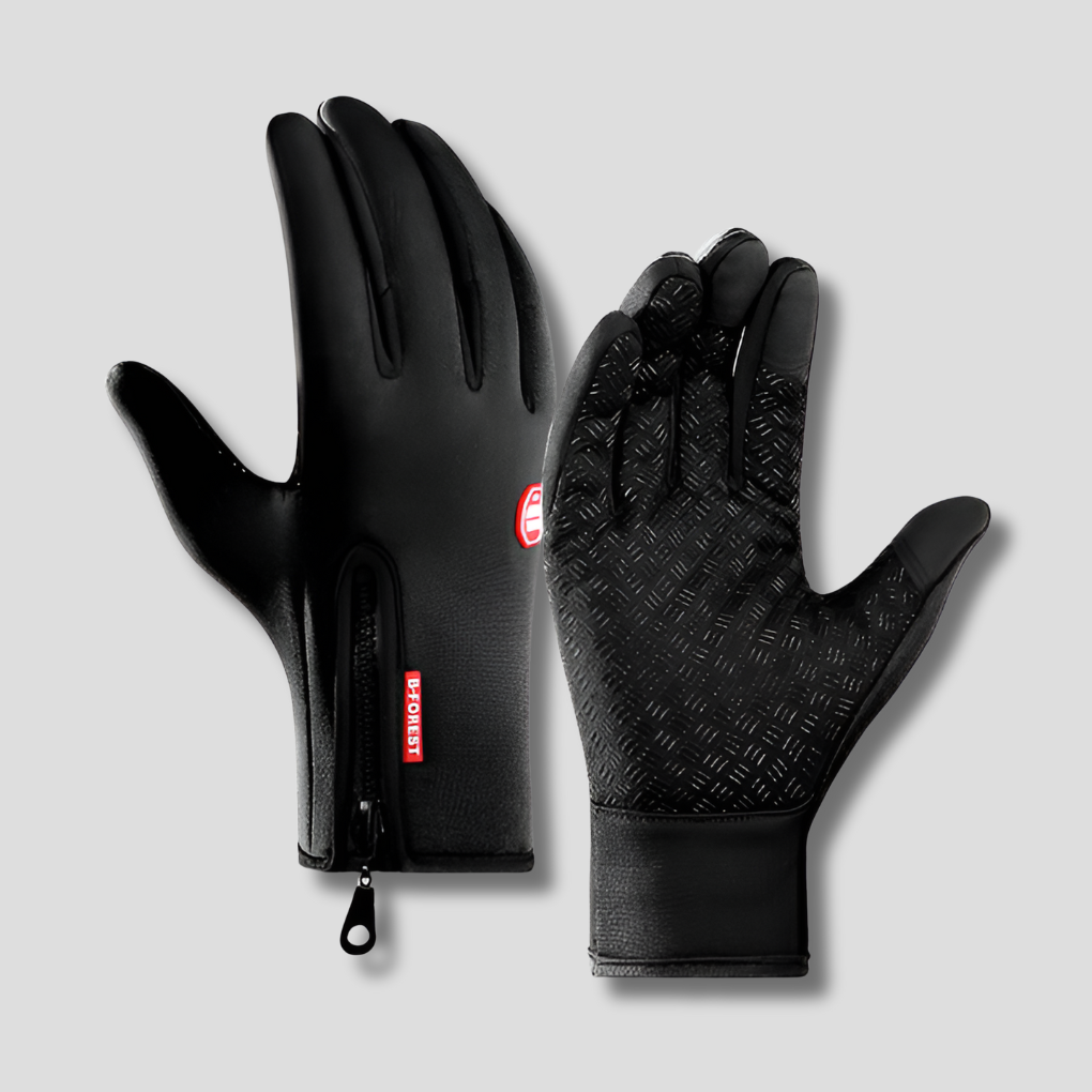 Unisex warming bike & ski gloves, fleece-lined, touchscreen compatible for cold weather cycling, skiing & outdoor sports.