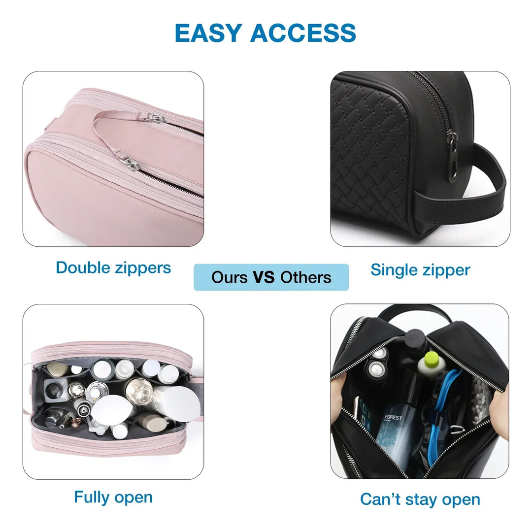 Durable water-resistant travel toiletry bag, a compact organizer with secure zippers for all your essentials.