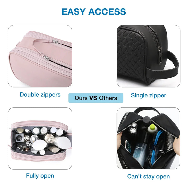 Durable water-resistant travel toiletry bag, a compact organizer with secure zippers for all your essentials.