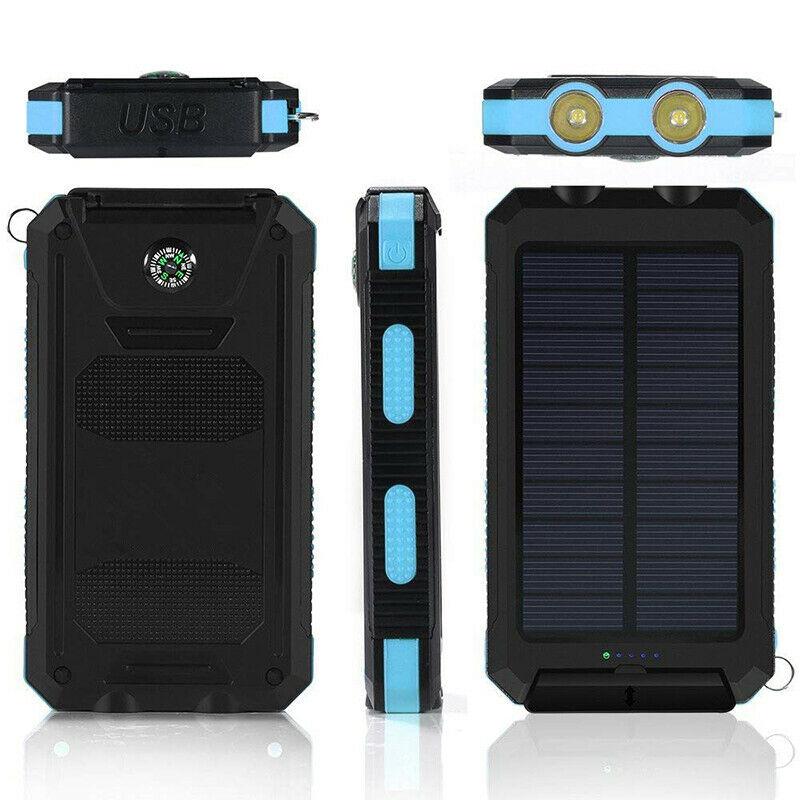 Unisex waterproof solar power bank, essential portable charger with dual USB for everyone.