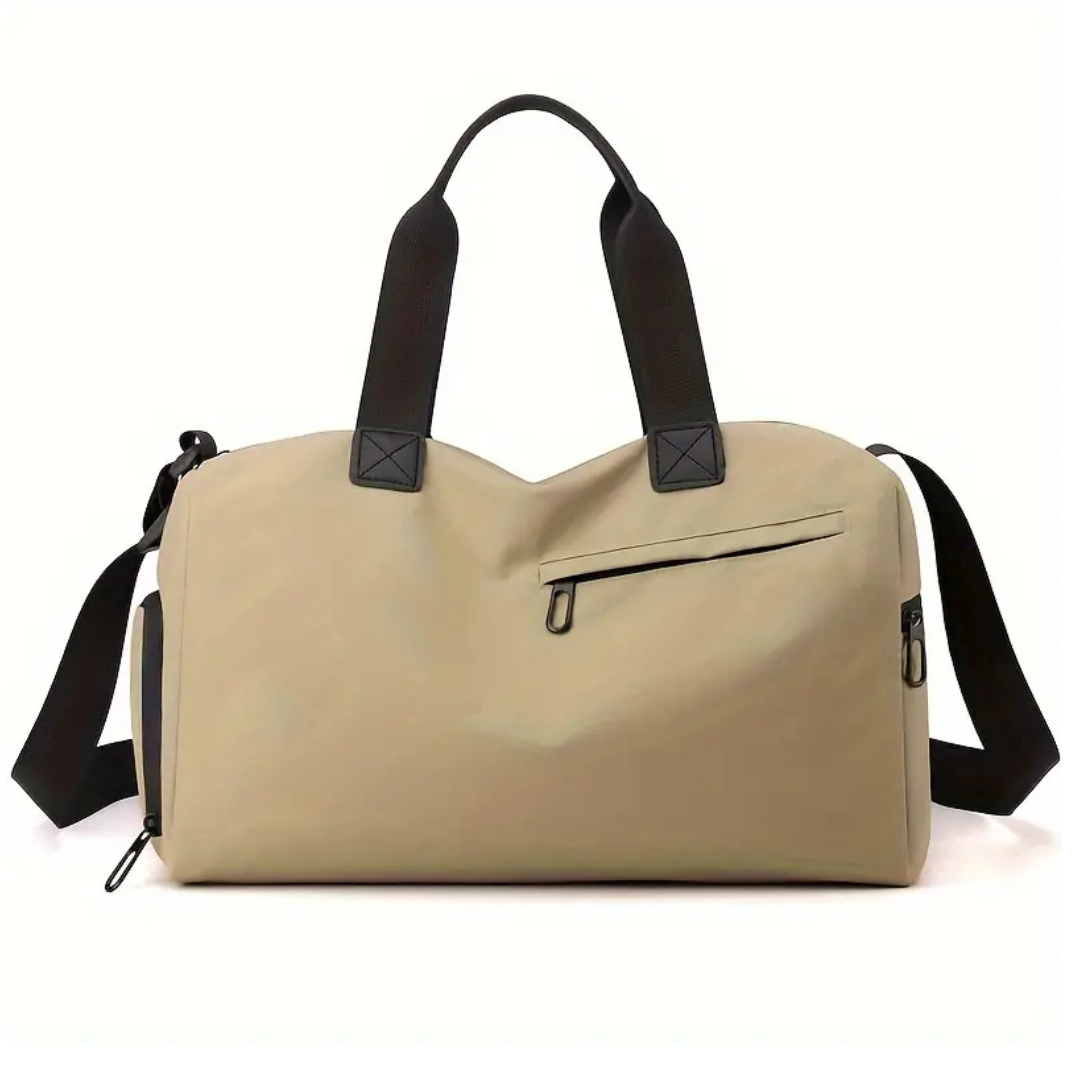 Modern unisex athletic duffle bag, waterproof fabric, featuring a smart shoe compartment & compact size.