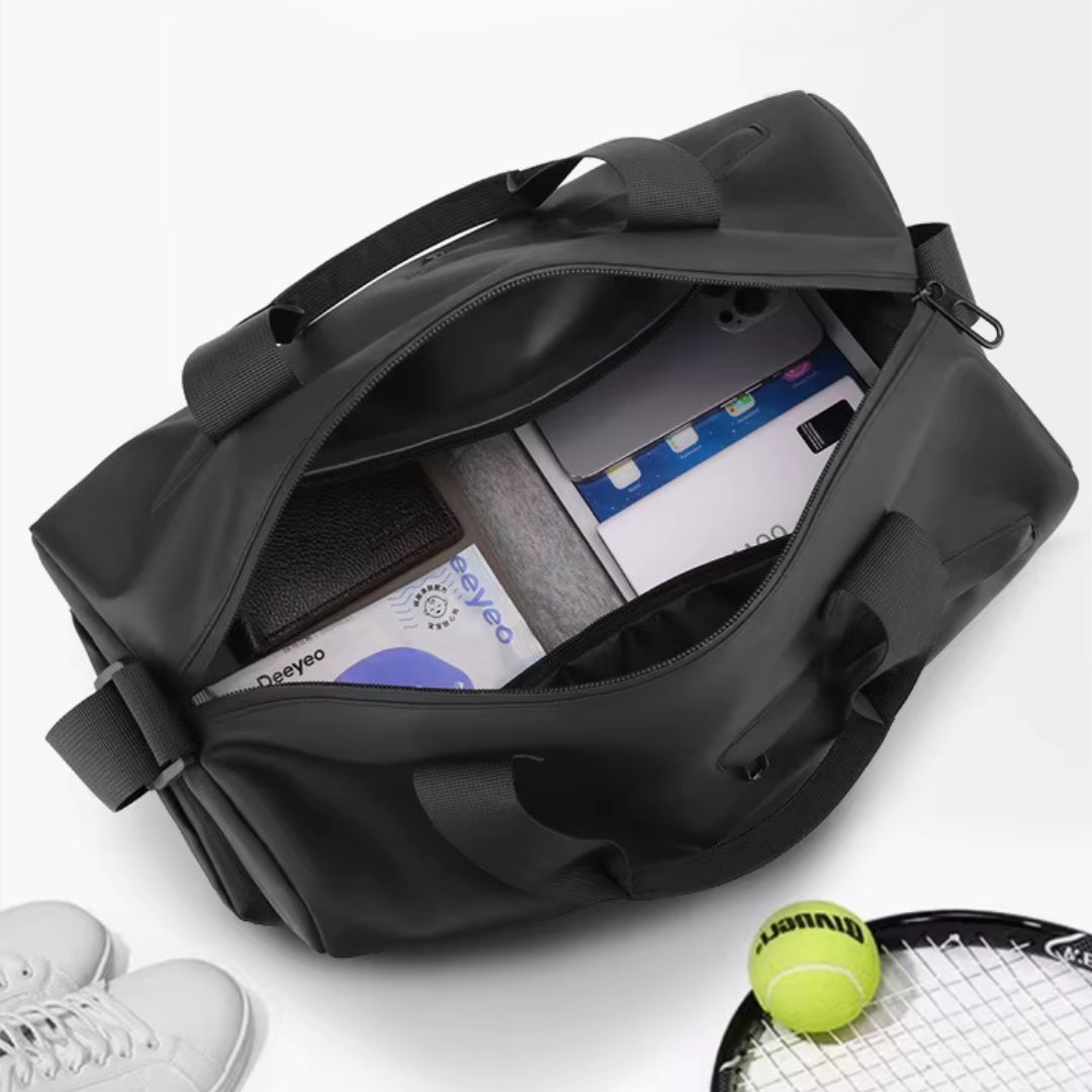 Durable unisex travel duffle bag with a dedicated shoe compartment, essential for sports & short trips.