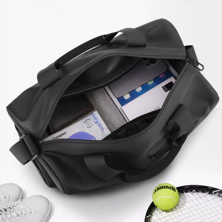 Durable unisex travel duffle bag with a dedicated shoe compartment, essential for sports & short trips.
