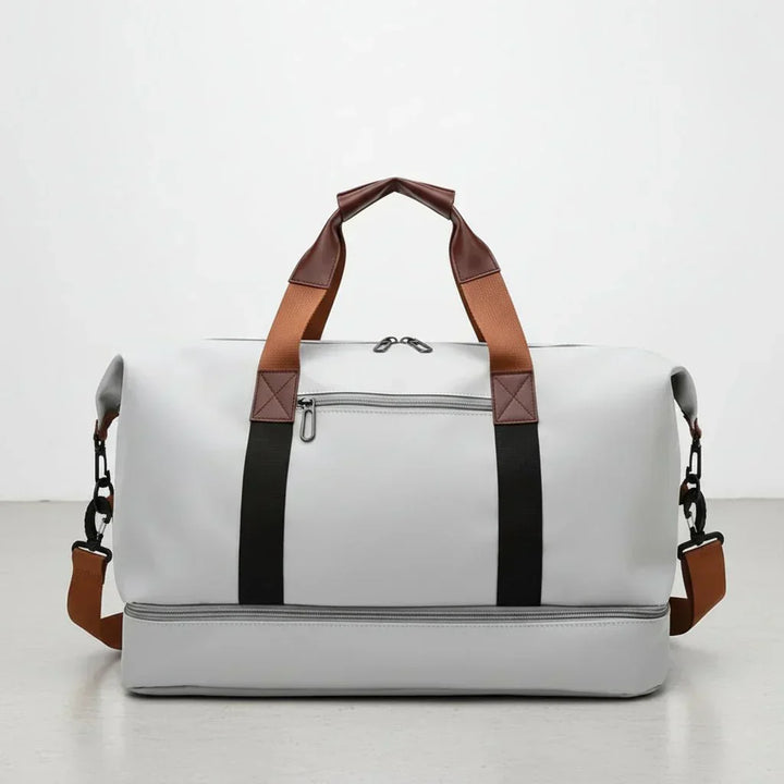 Unisex weekender duffel bag, organized carry-on with shoe compartment. Perfect for travel & gym.