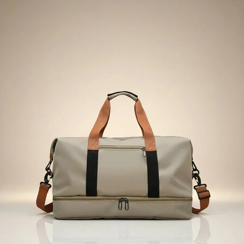 Stylish unisex carry-on travel duffel bag for weekend trips. Durable, organized luggage.