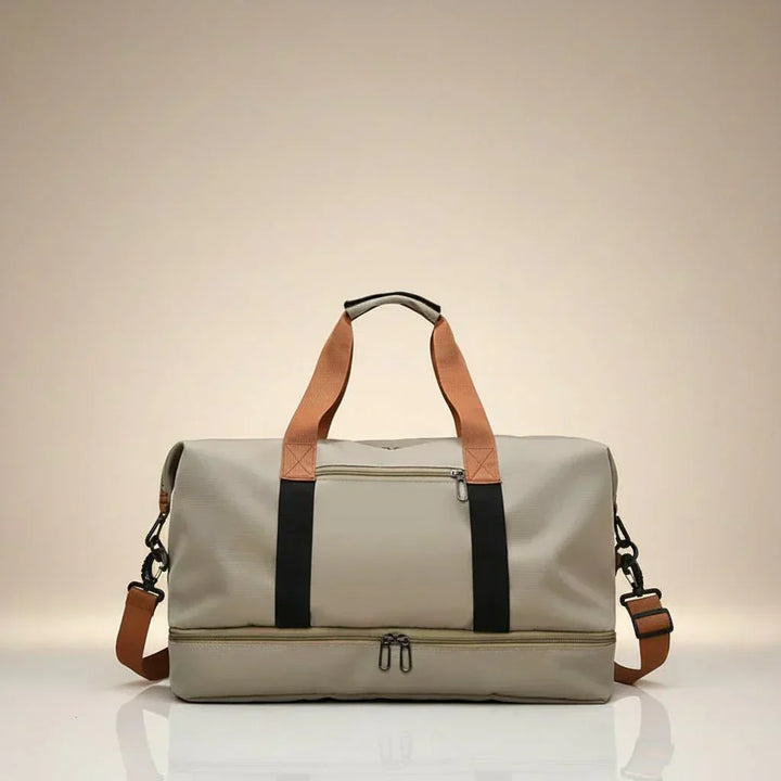 Stylish unisex carry-on travel duffel bag for weekend trips. Durable, organized luggage.