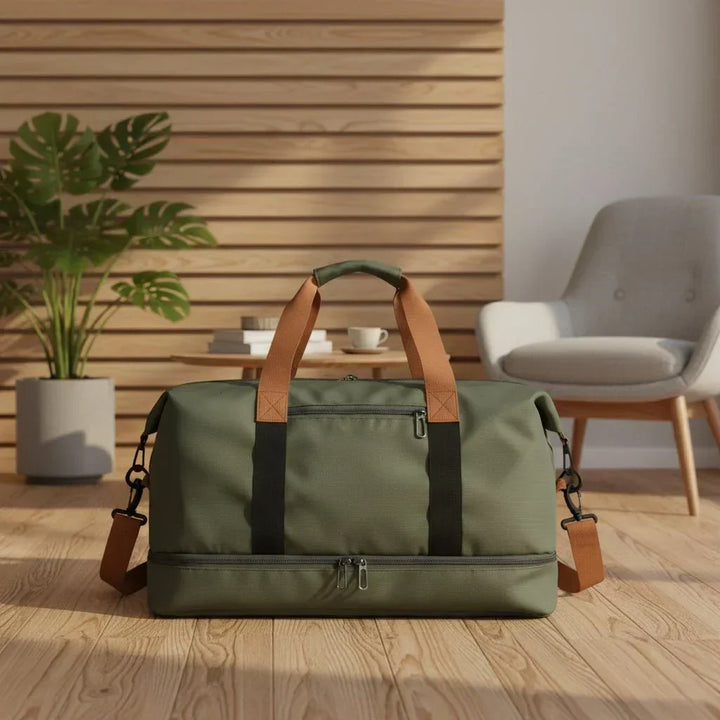 Versatile sports gym duffel bag with separate shoe compartment. Unisex, organized for active lifestyles.