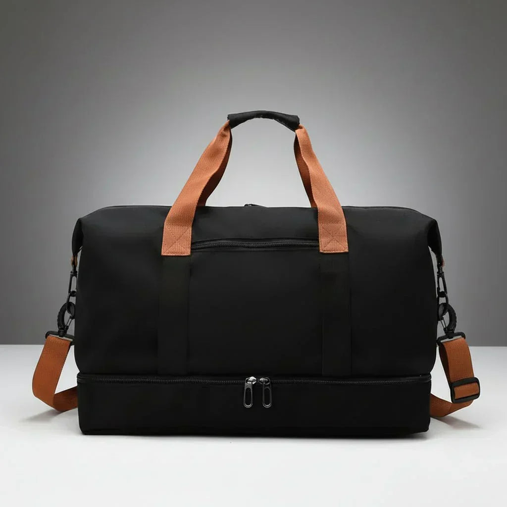 Unisex organized duffel bag, ideal carry-on luggage for men and women. Spacious travel & gym bag.