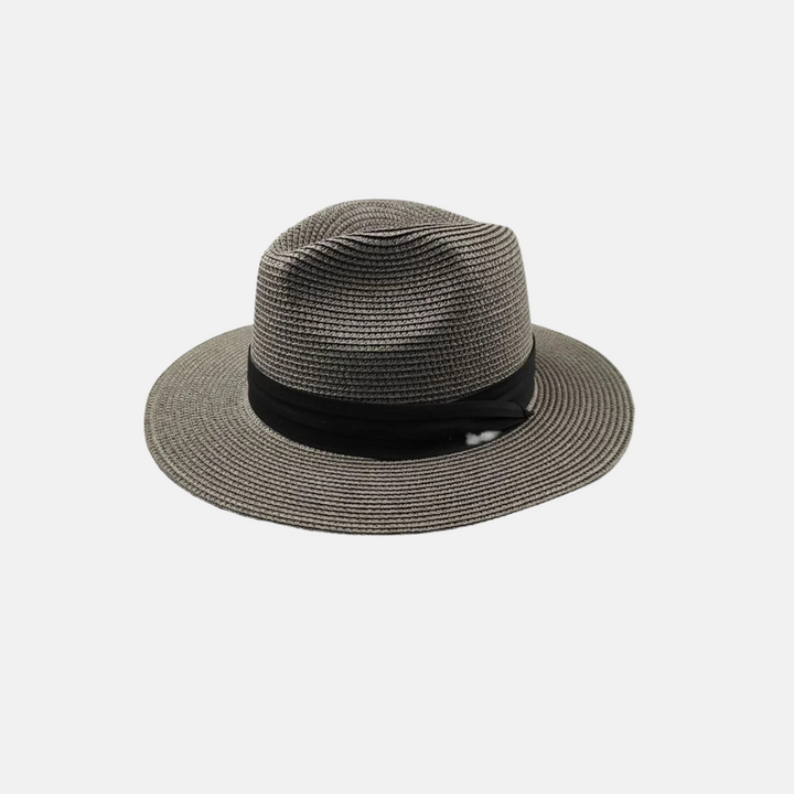 Casual unisex wide brim straw hat for summer. Ideal sun protection for beach, travel, & outdoor activities.