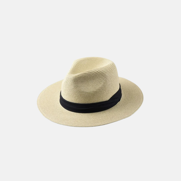 Stylish unisex wide brim straw sun hat, including plus size. Perfect for summer, beach, travel, and casual wear.