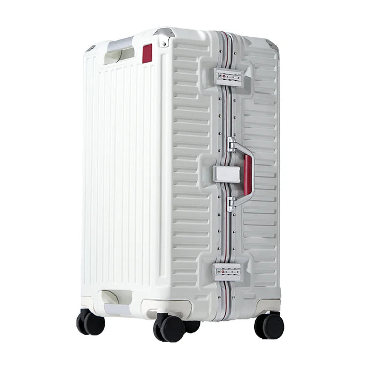 Modern hardshell travel suitcase for organized packing. Features wide grip, spinner wheels, and durable design for secure trips.