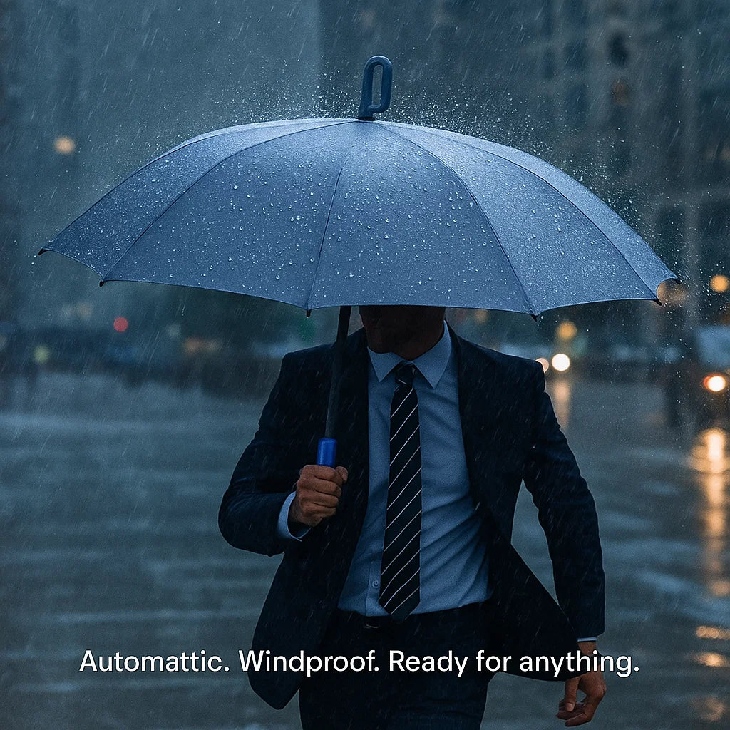 Stay dry with this unisex windproof automatic folding travel umbrella. Push-button opening for convenience.