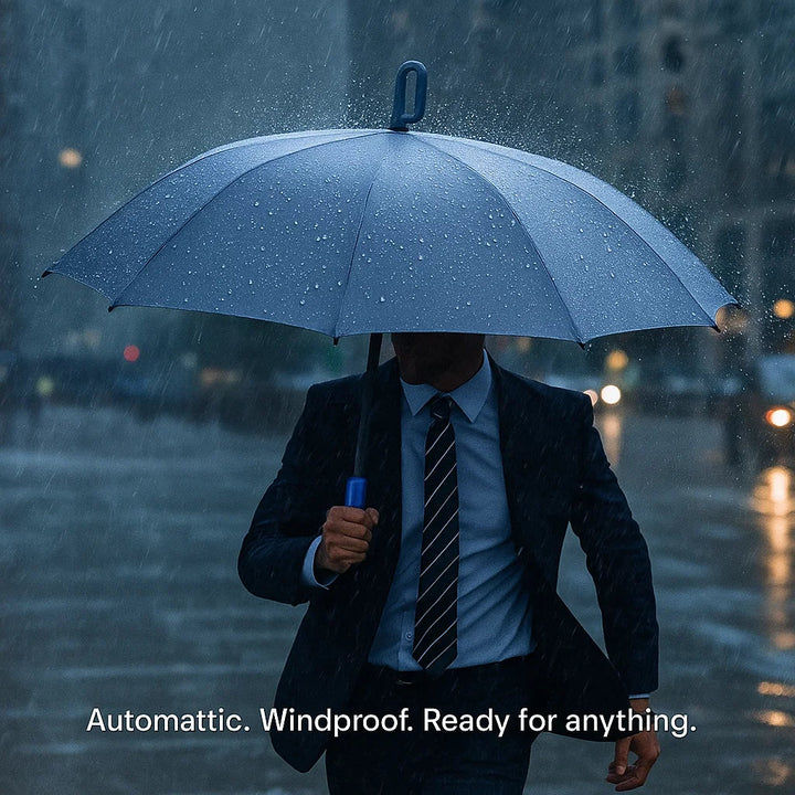 Stay dry with this unisex windproof automatic folding travel umbrella. Push-button opening for convenience.