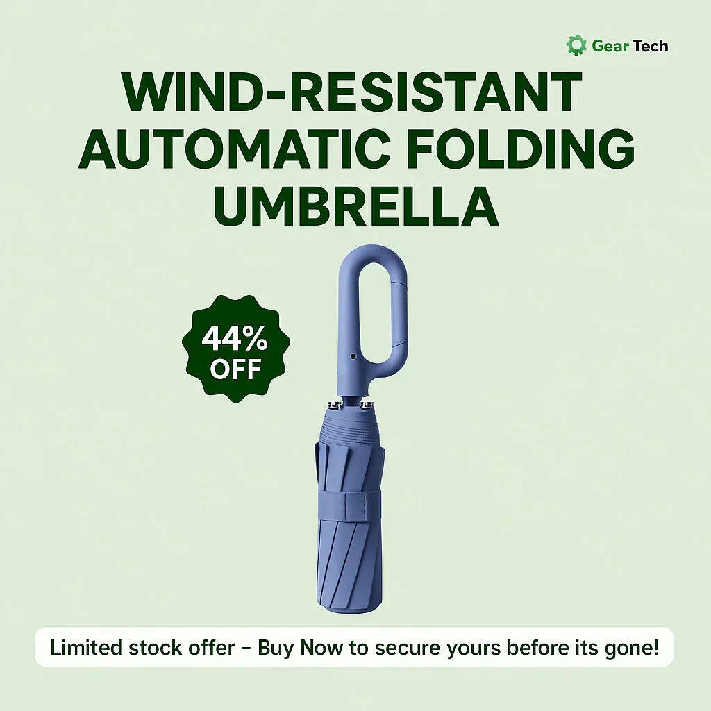 Ultra-compact automatic folding umbrella, windproof. Fits easily in bags for portable weather protection.
