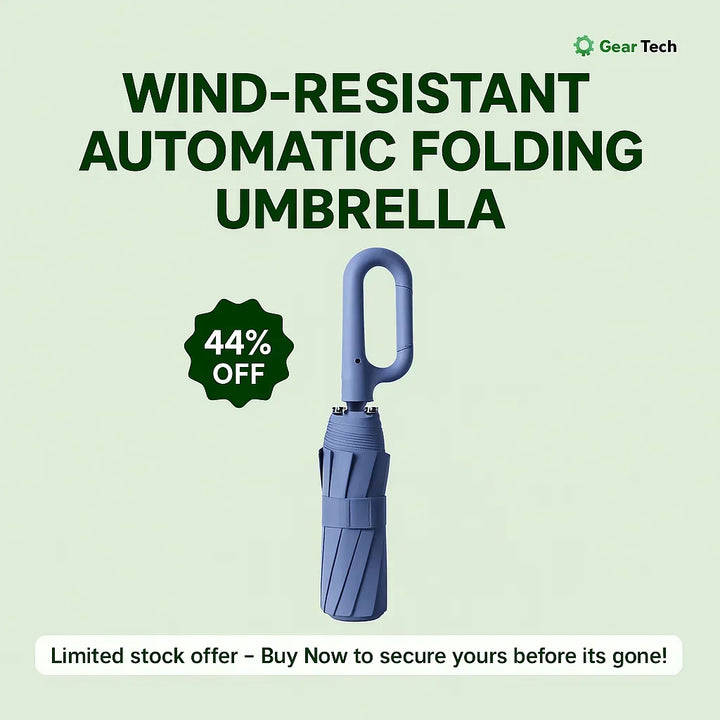 Ultra-compact automatic folding umbrella, windproof. Fits easily in bags for portable weather protection.