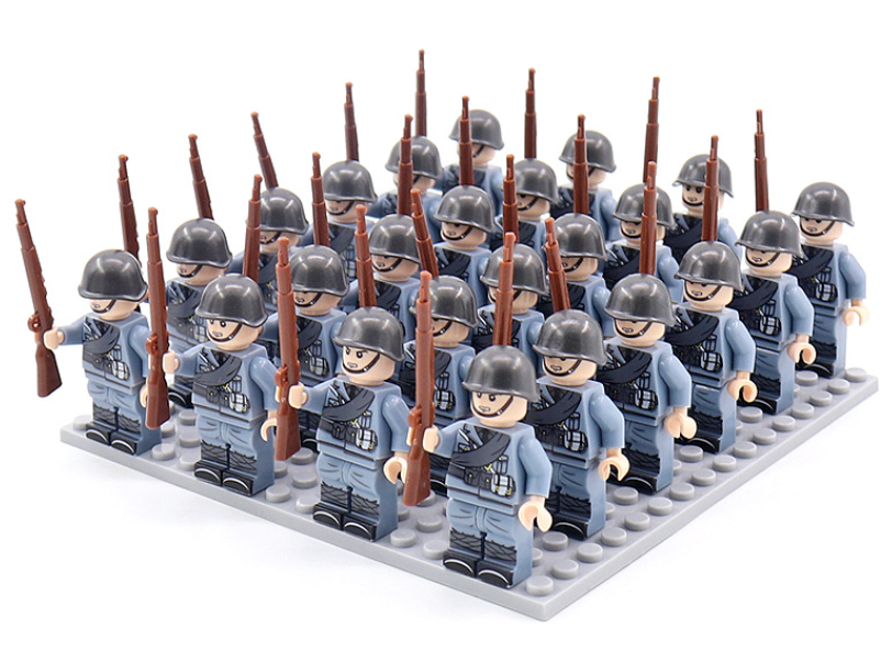 Unisex WWII military building blocks set, featuring historical army figures & vehicles for educational play.
