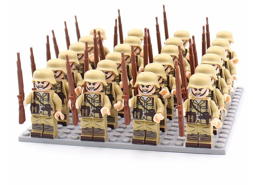 Kids' educational WWII military building blocks set, promoting history learning & creative army play.