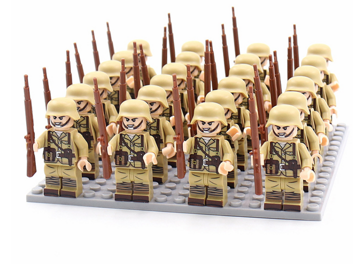Kids' educational WWII military building blocks set, promoting history learning & creative army play.