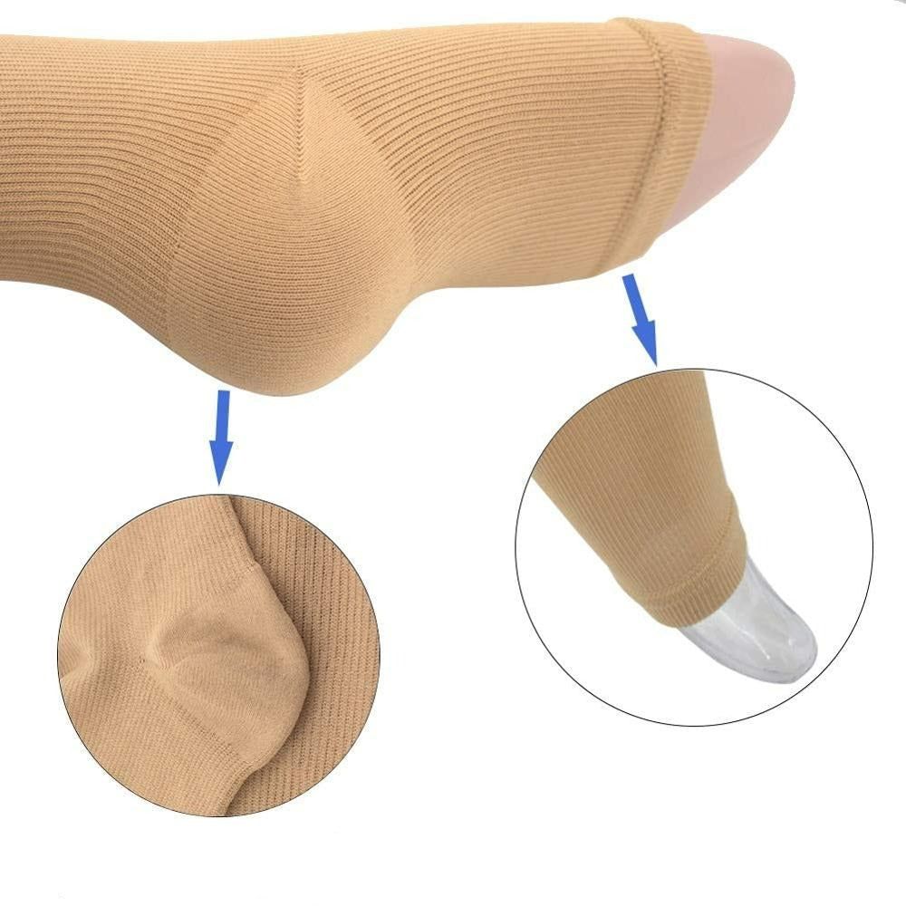 Nylon spandex zipper compression stockings providing leg relief, circulation support, and all-day comfort for men & women.