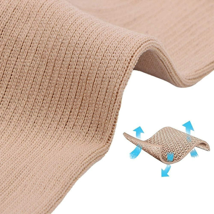 Easy-to-wear zipper compression support hose for tired legs, swelling reduction, and enhanced circulation during travel.